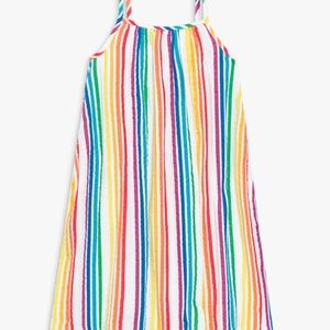 Primary cotton gauze tank dress in mini rainbow stripe